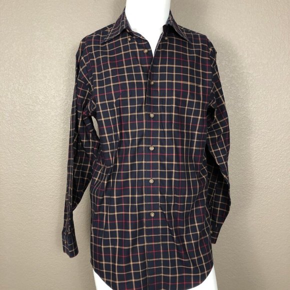 Brooks Brothers Dark Blue Plaid Long Sleeve Button Down Men's Shirt Sz… - Picture 1 of 4